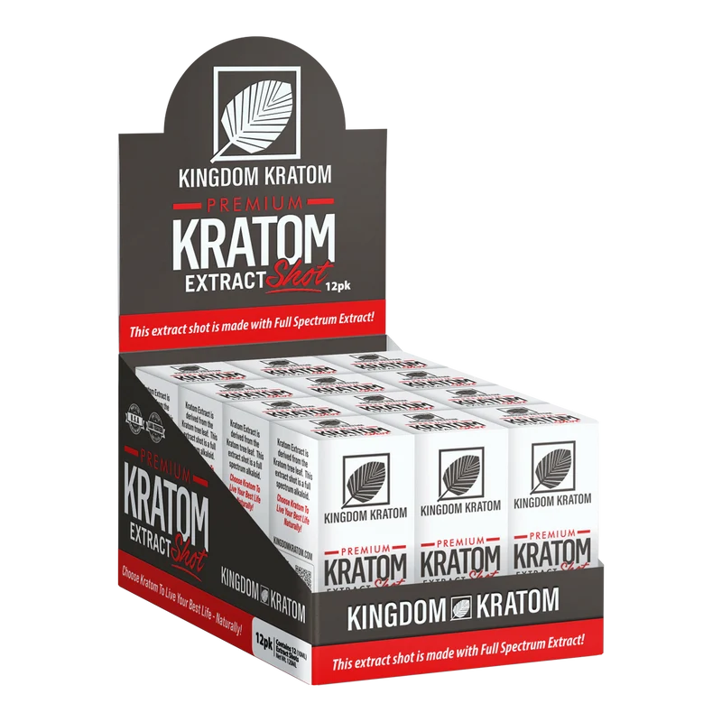 v01 kingdomkratom extract shot 12pk 3d mockup 01 front side open with product 800x